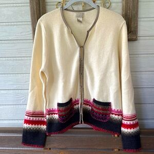 SIGRID OLSEN SPORT SWEATER WOOL CARDIGAN STRIPE COLLARLESS GRANDPACORE